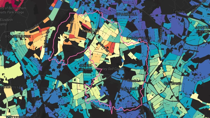House price heatmap showing property values across Moseley