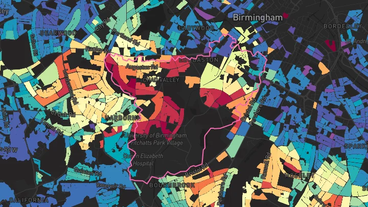 House price heatmap showing property values across Edgbaston
