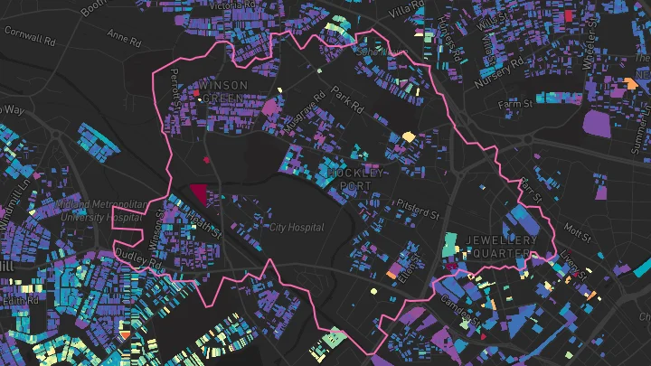 House price heatmap showing property values across Birmingham