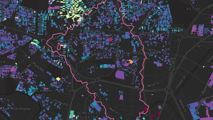 House price heatmap showing property values across Birmingham