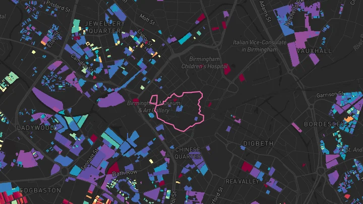 House price heatmap showing property values across Birmingham