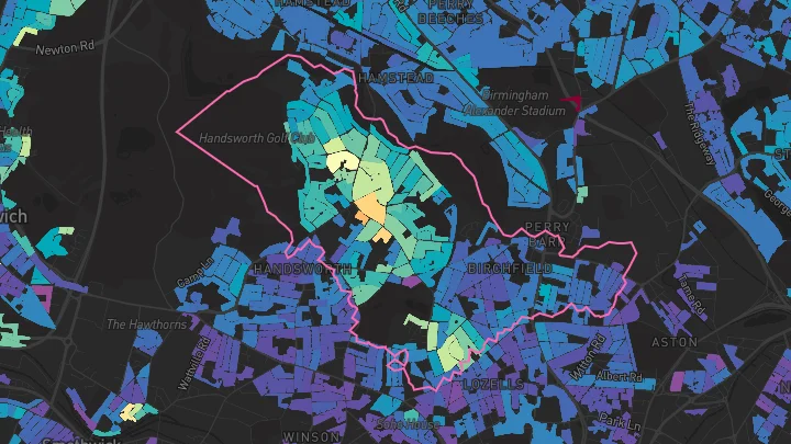 House price heatmap showing property values across Birmingham