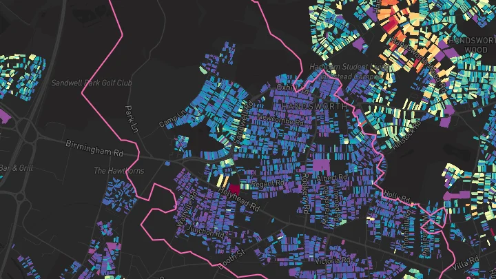 House price heatmap showing property values across Handsworth