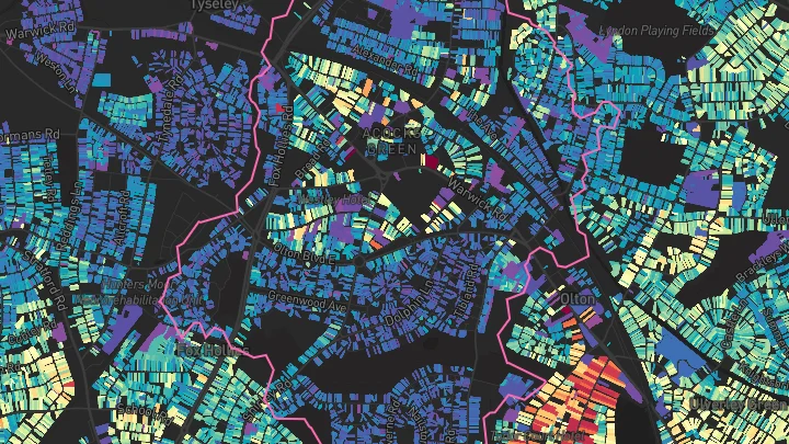 House price heatmap showing property values across Acocks Green