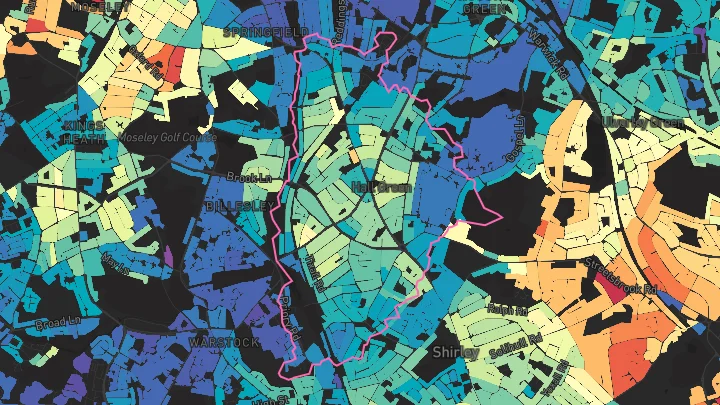 House price heatmap showing property values across Hall Green