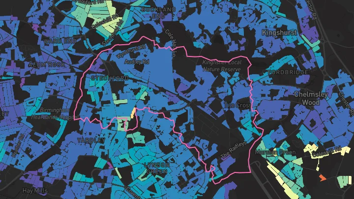House price heatmap showing property values across Birmingham