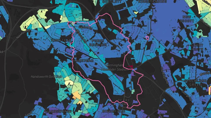 House price heatmap showing property values across Birmingham