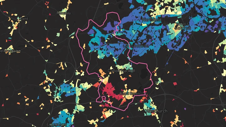 House price heatmap showing property values across Rednal