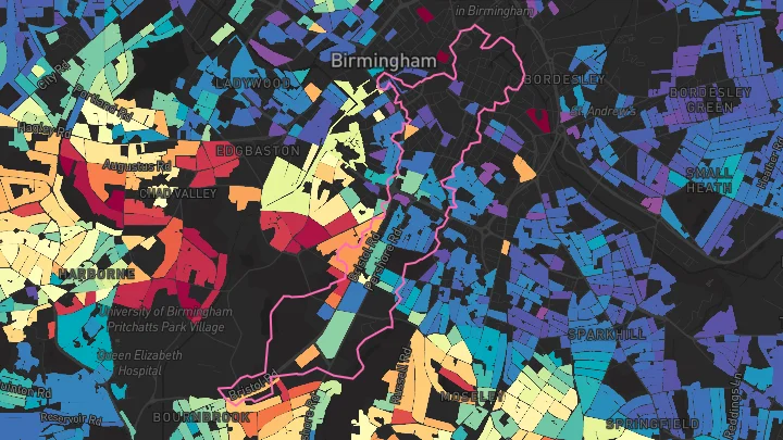 House price heatmap showing property values across Birmingham