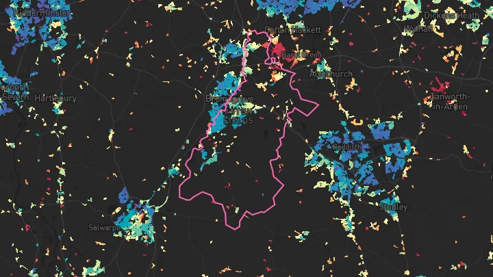 House price heatmap showing property values across Bromsgrove