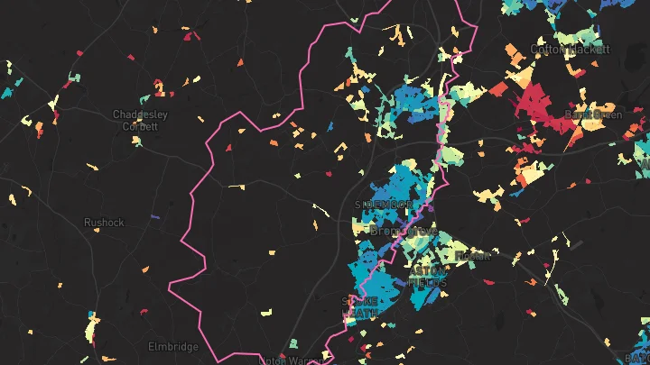 House price heatmap showing property values across Bromsgrove