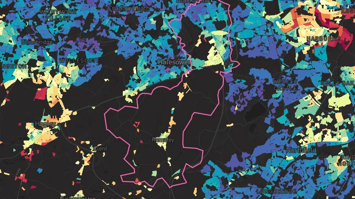 House price heatmap showing property values across Halesowen