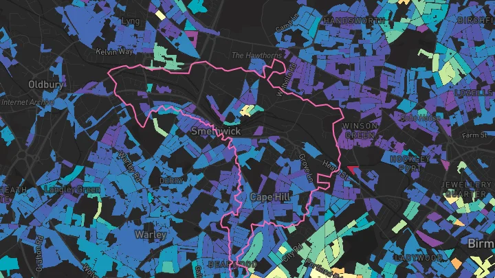 House price heatmap showing property values across Smethwick
