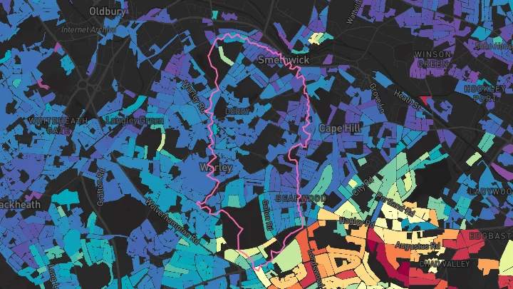 House price heatmap showing property values across Smethwick