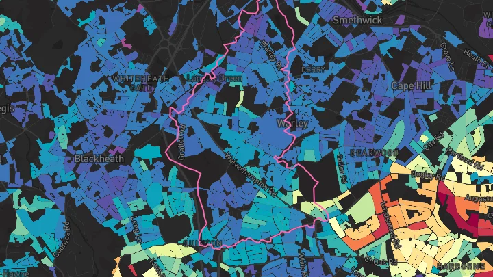 House price heatmap showing property values across Oldbury