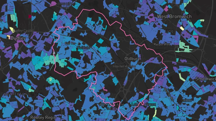 House price heatmap showing property values across Tividale