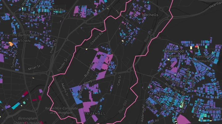 House price heatmap showing property values across Nechells