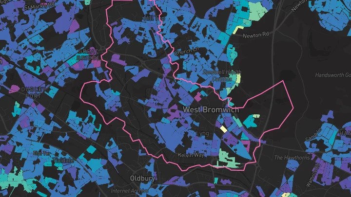 House price heatmap showing property values across West Bromwich