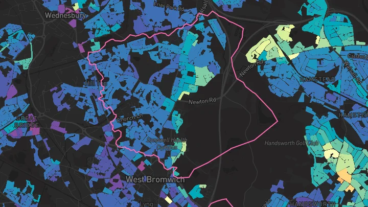 House price heatmap showing property values across West Bromwich