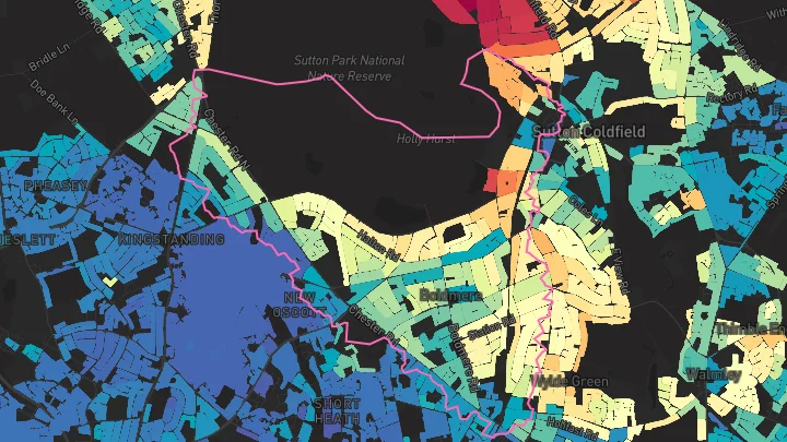 House price heatmap showing property values across Sutton Coldfield