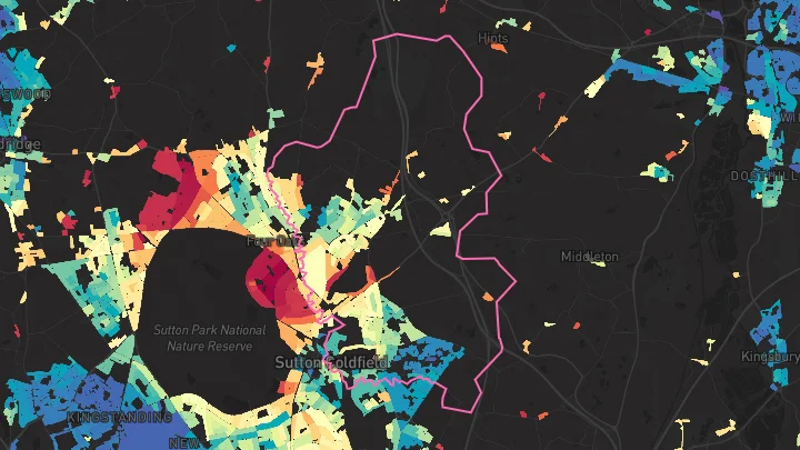 House price heatmap showing property values across Sutton Coldfield