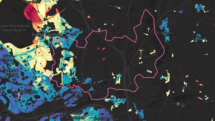 House price heatmap showing property values across Sutton Coldfield