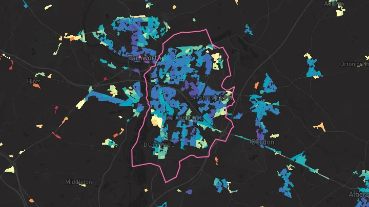 House price heatmap showing property values across Wilnecote