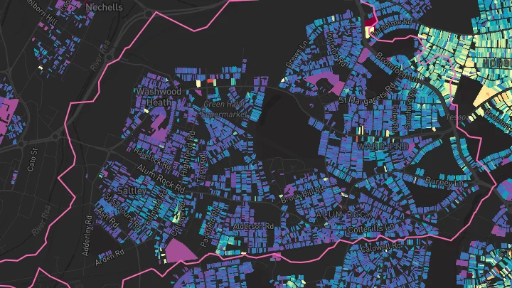 House price heatmap showing property values across Birmingham