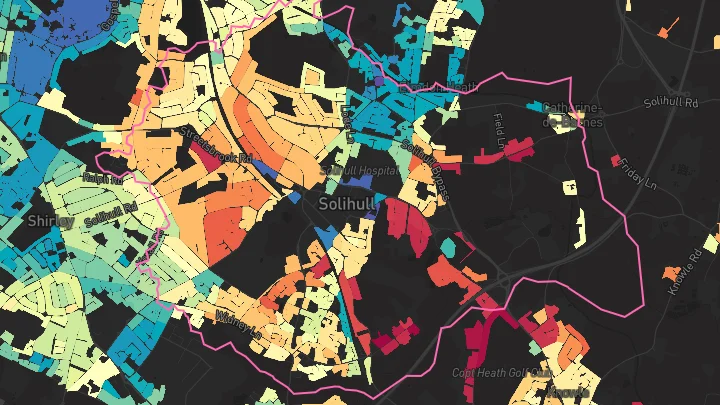 House price heatmap showing property values across Solihull