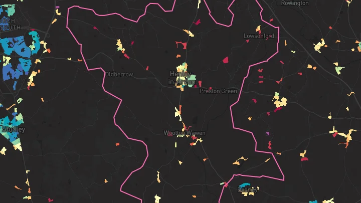 House price heatmap showing property values across Henley-In-Arden