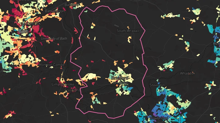 House price heatmap showing property values across Bradford-On-Avon