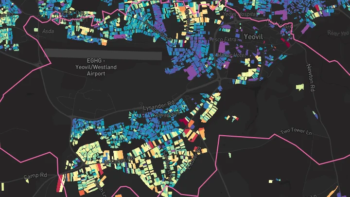 House price heatmap showing property values across Yeovil