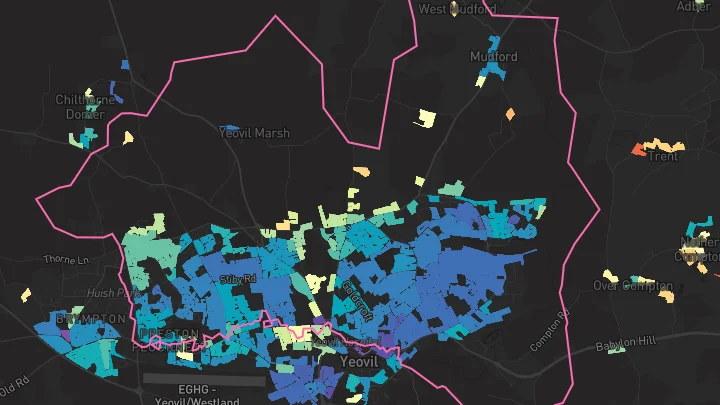 House price heatmap showing property values across Yeovil