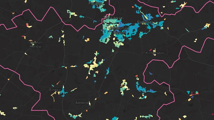 House price heatmap showing property values across Midsomer Norton