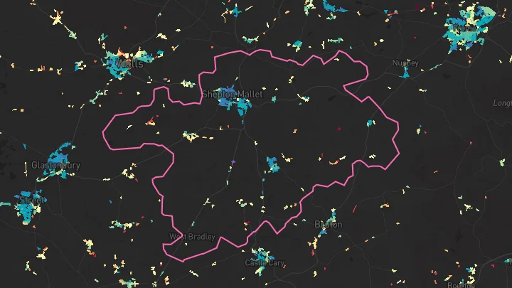 House price heatmap showing property values across Shepton Mallet