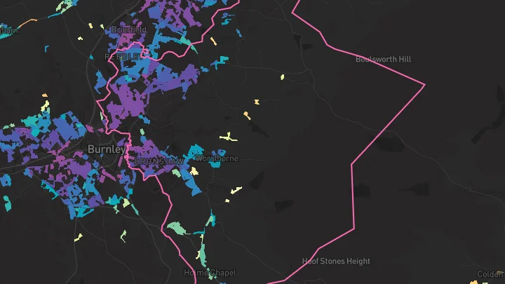 House price heatmap showing property values across Burnley