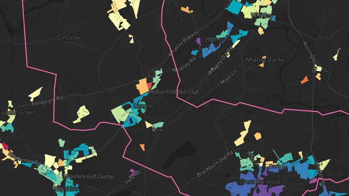 House price heatmap showing property values across Great Harwood