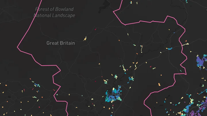 House price heatmap showing property values across Clitheroe
