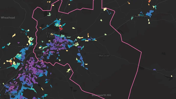 House price heatmap showing property values across Colne