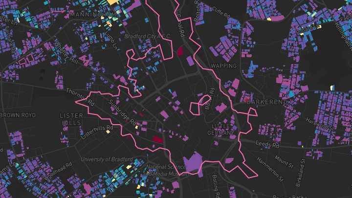House price heatmap showing property values across Bradford