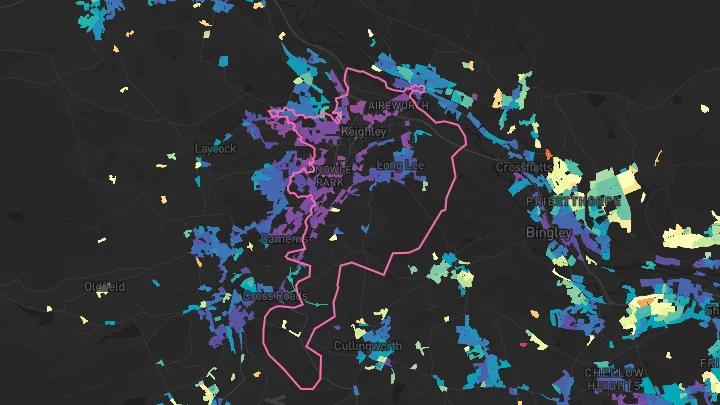 House price heatmap showing property values across Keighley