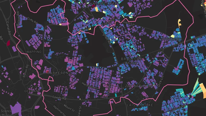 House price heatmap showing property values across Bradford