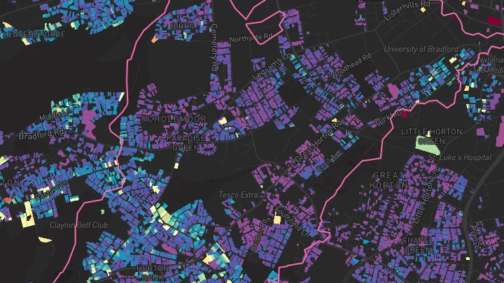 House price heatmap showing property values across Bradford