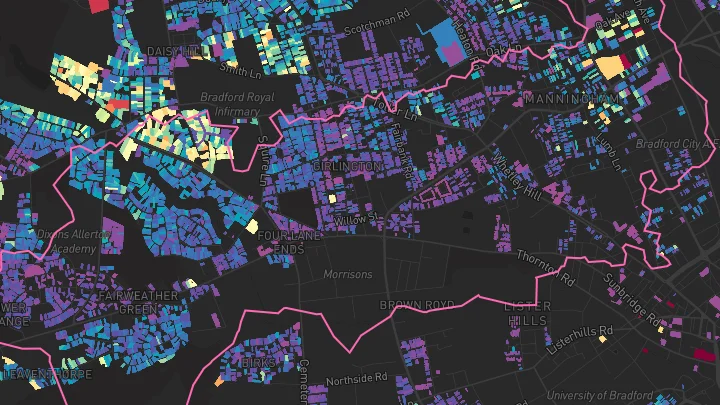 House price heatmap showing property values across Bradford