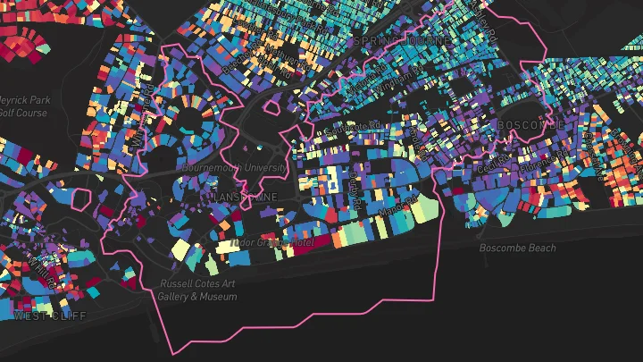 House price heatmap showing property values across Bournemouth