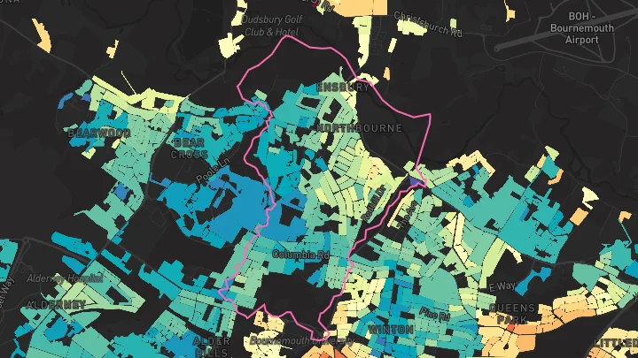 House price heatmap showing property values across Bournemouth