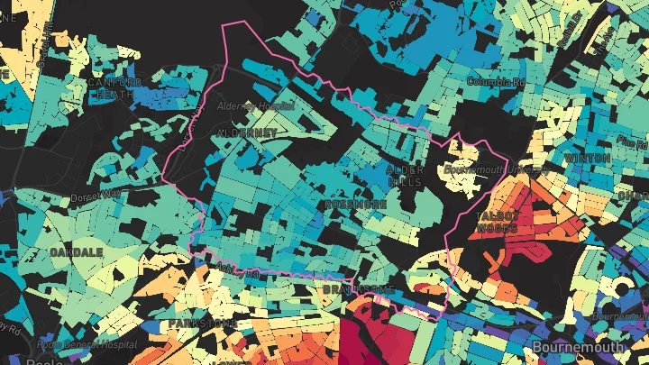 House price heatmap showing property values across Poole