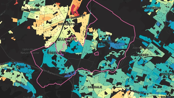 House price heatmap showing property values across Poole
