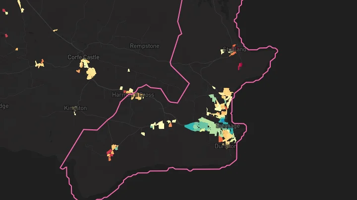 House price heatmap showing property values across Swanage