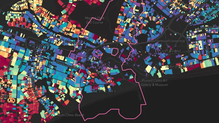 House price heatmap showing property values across Bournemouth